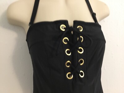 Venus One Piece Black Bathing Suit, Removable Neck Strap, Never Worn, Size 6