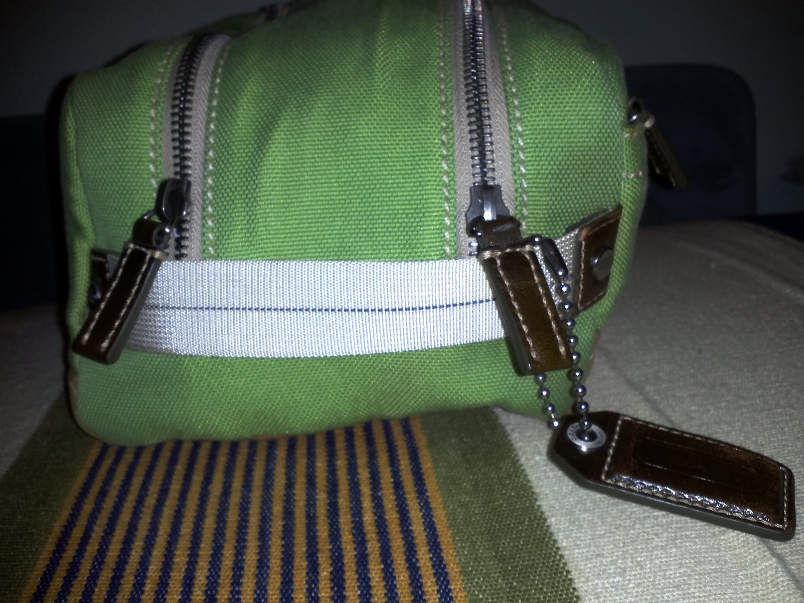 Coach Green Canvas Leather Trim Toiletry Travel Bag