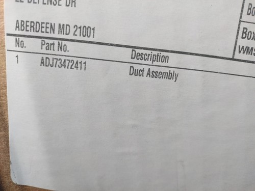 LG Duct Assembly for Washer/Dryer combo part # ADJ73472411