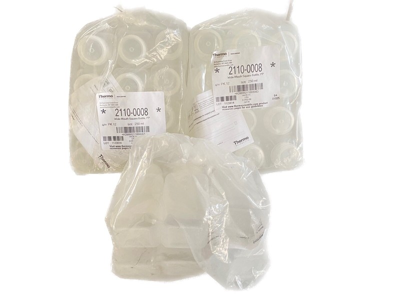 (30 Pcs) THERMO NALGENE 250mL Square PPCO Media Storage Bottles w/ Cap 2110-0008