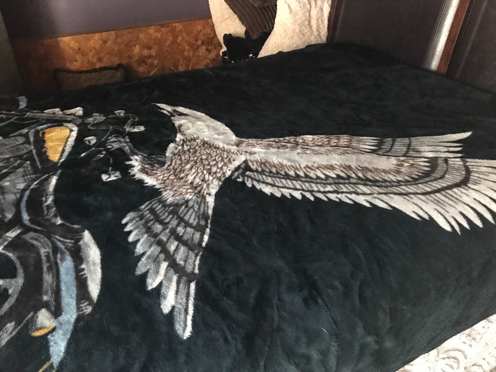 VTG MOTORCYCLE EAGLE ENGINE CRUISING QUEEN SIZE BLANKET 83x92 Heavy Black