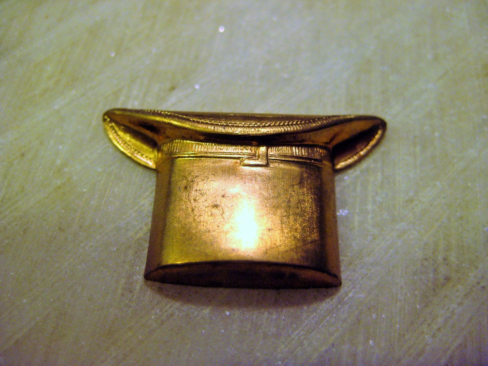 1 Vintage Brass Top Hat Stamping, Leprechaun Stove Top, Trim Embellishment