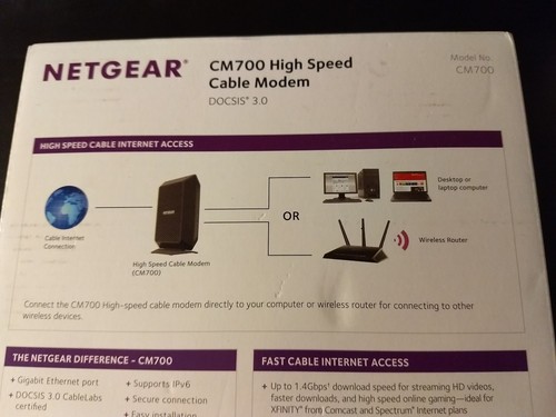 New NETGEAR CM700 (up to 1.4 Gbps) High Speed Cable Modem 32X8 channel bonding