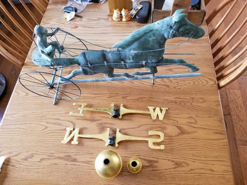 ANTIQUE  COPPER WEATHERVANE HORSE AND DRIVER