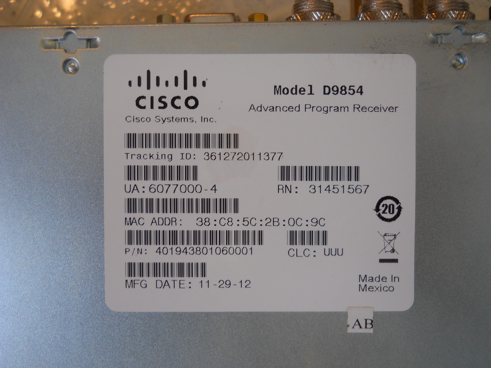 Cisco Advanced Program Receiver D9854 Power Vu Satellite Receiver NBCU