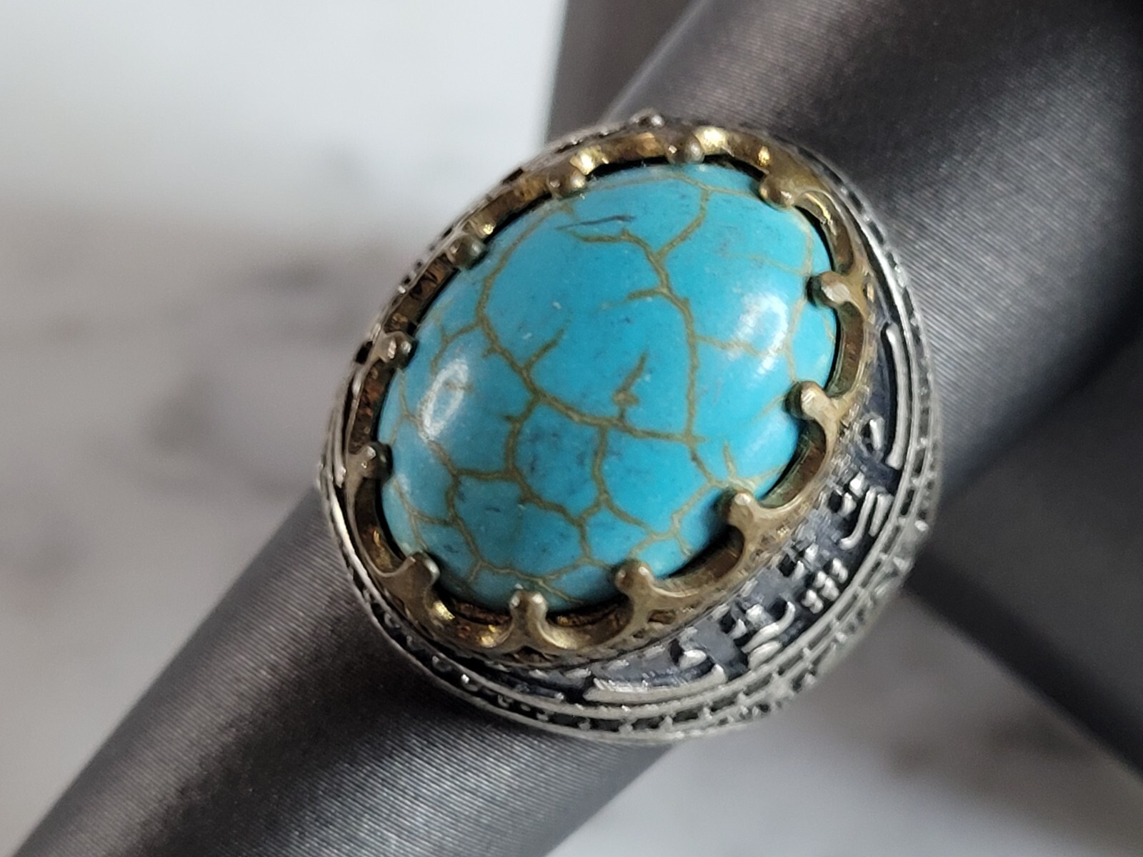 Mens Vintage Estate Sterling Silver Turquoise Ring 14.7g