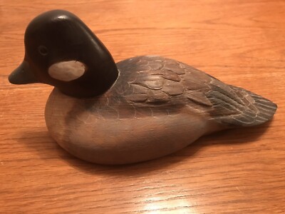 Wooden Hand Carved Bufflehead Duck Mini Decoy Signed Stamped M-R Rauscher - NICE