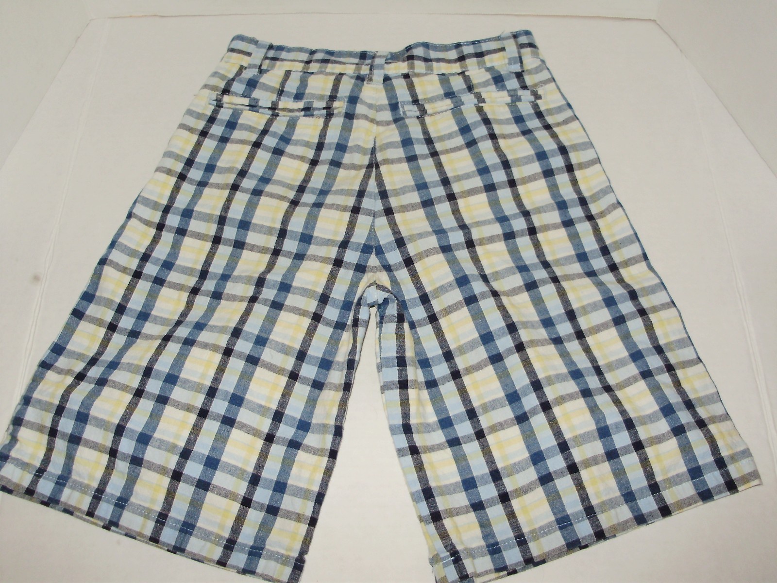 Kid Zone Boys Shorts Size 7 Blue Yellow Plaid Cotton A37