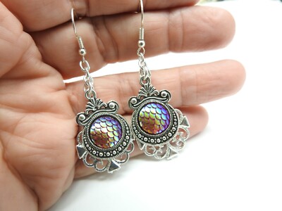 Red AB Acrylic Rhinestone Faux Marcasite Dangle Pierced Earrings Vintage