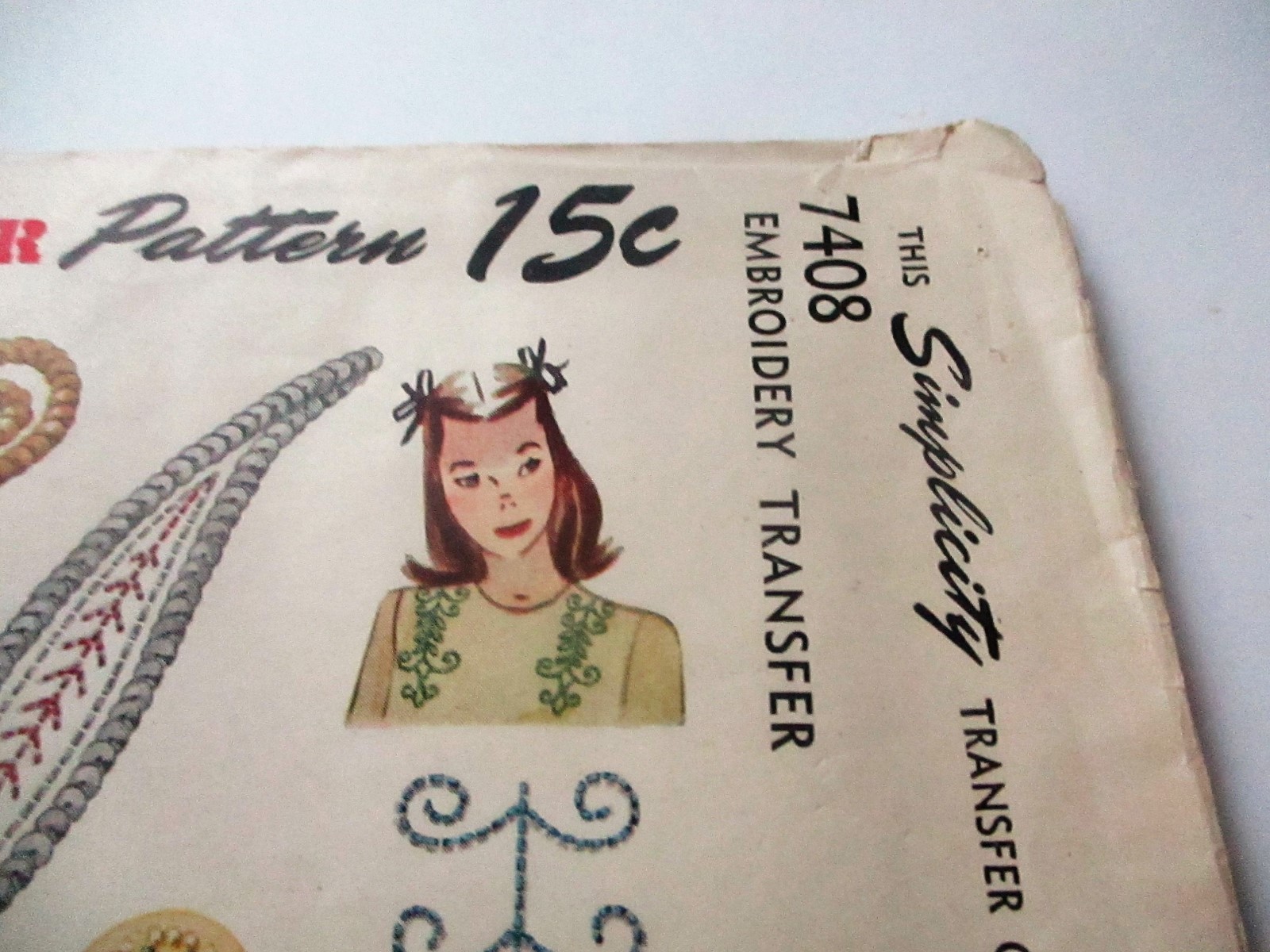 1940s Vintage Simplicity Embroidery Transfer Pattern 7408 Sequin Clothing Trims