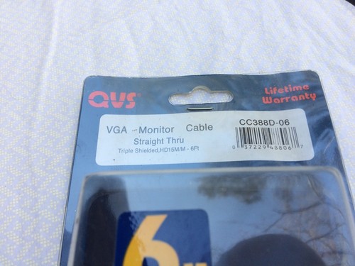 6FT VGA MONITOR CABLE STRAIGHT THRU TRIPLE SHIELDED HD15M/M CC388D-06  In Box