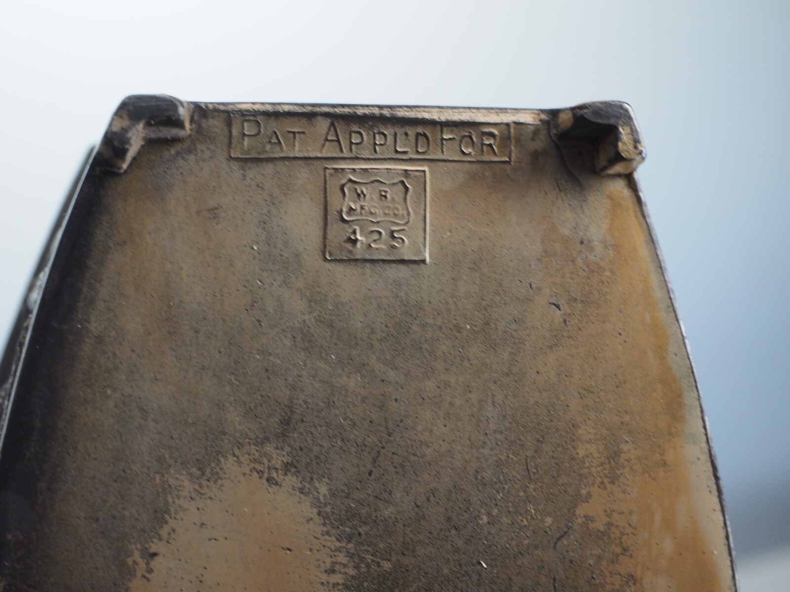 Antique metal jewelry casket box marked W.B Mfg. Co. Weidlich Brothers