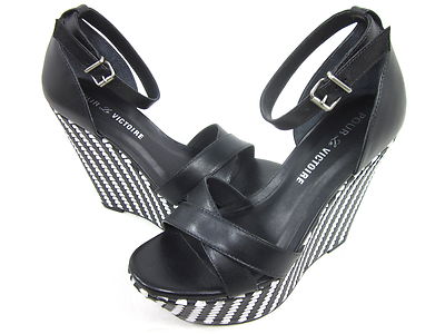 Pre-owned Pour La Victoire , Bonita Wedge Sandal, Black, Women's Us Size 6.5 M, Eur 36.5