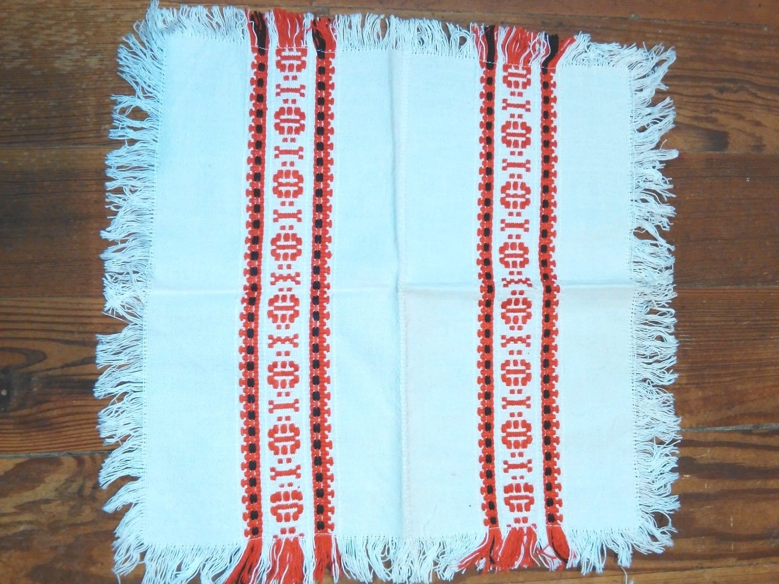 Vintage Hungarian HUNGARY HUCK WEAVE Napkin Set RED BLACK WHITE Lot of 12