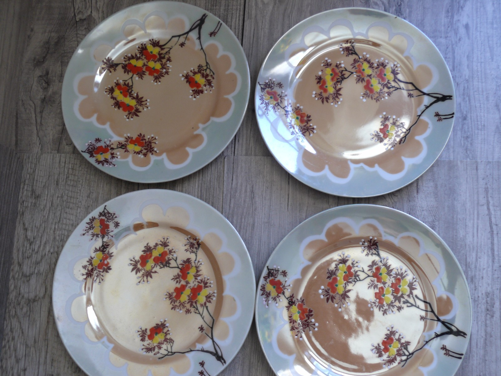 6 Plates Floral Lustre Vtg Japan Dessert 7 1/2