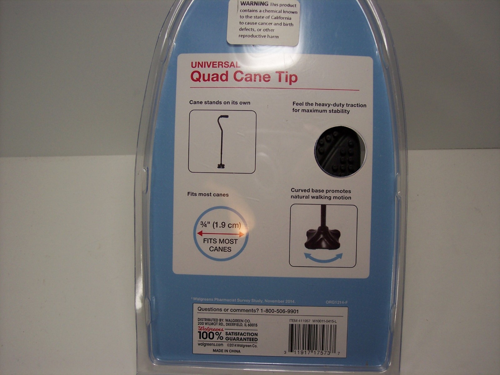 Heavy Duty Universal Self Standing Quad Base Support Cane Tip Full Range Motion