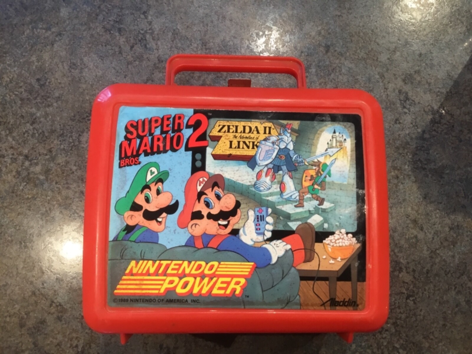 Old Vtg 1989 SUPER MARIO BROS. 2 ZELDA NINTENDO POWER PLASTIC LUNCHBOX & THERMOS