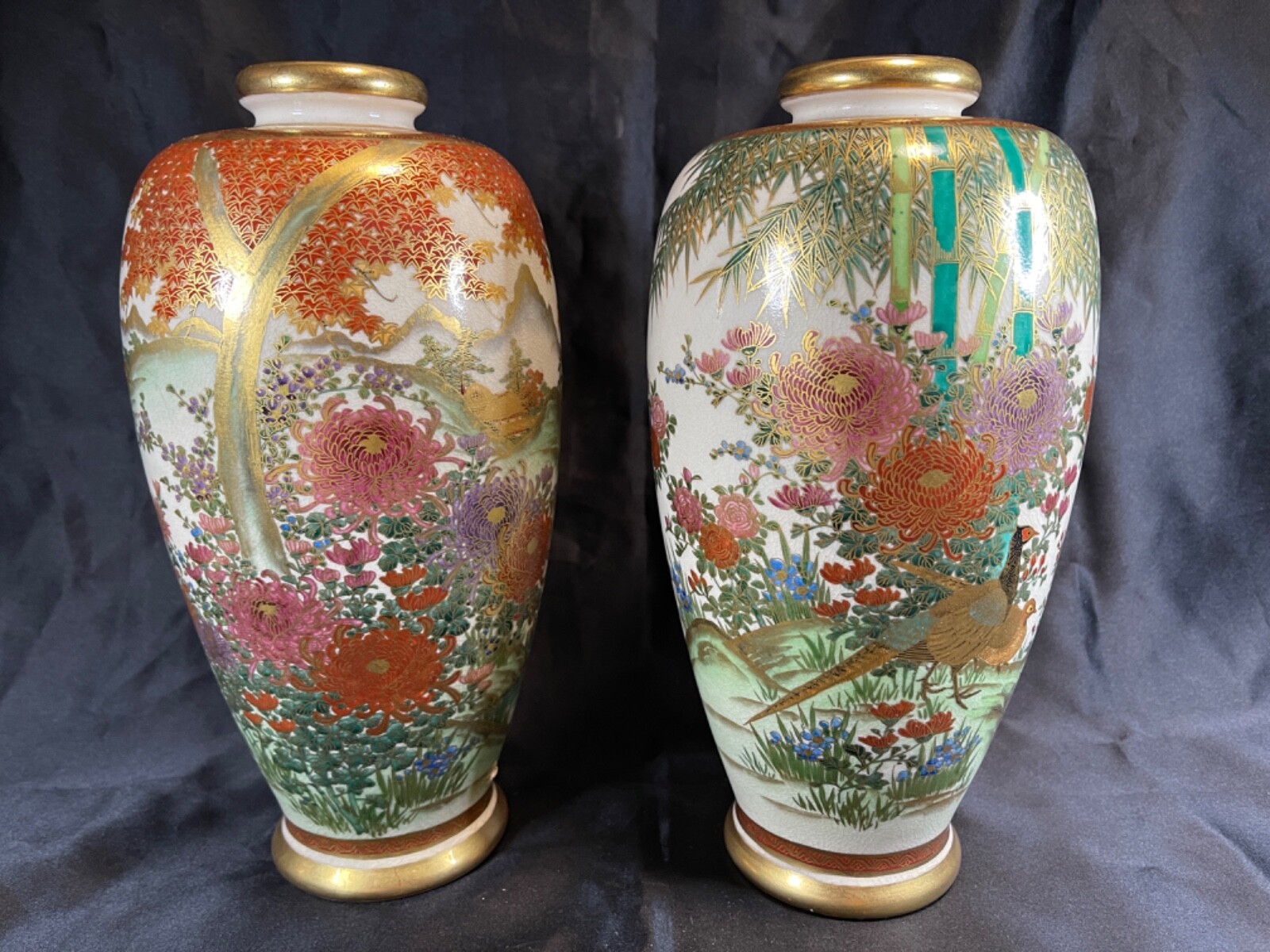 Antique Japanese Satsuma Ceramic Vase Koshida 越田 Flowers