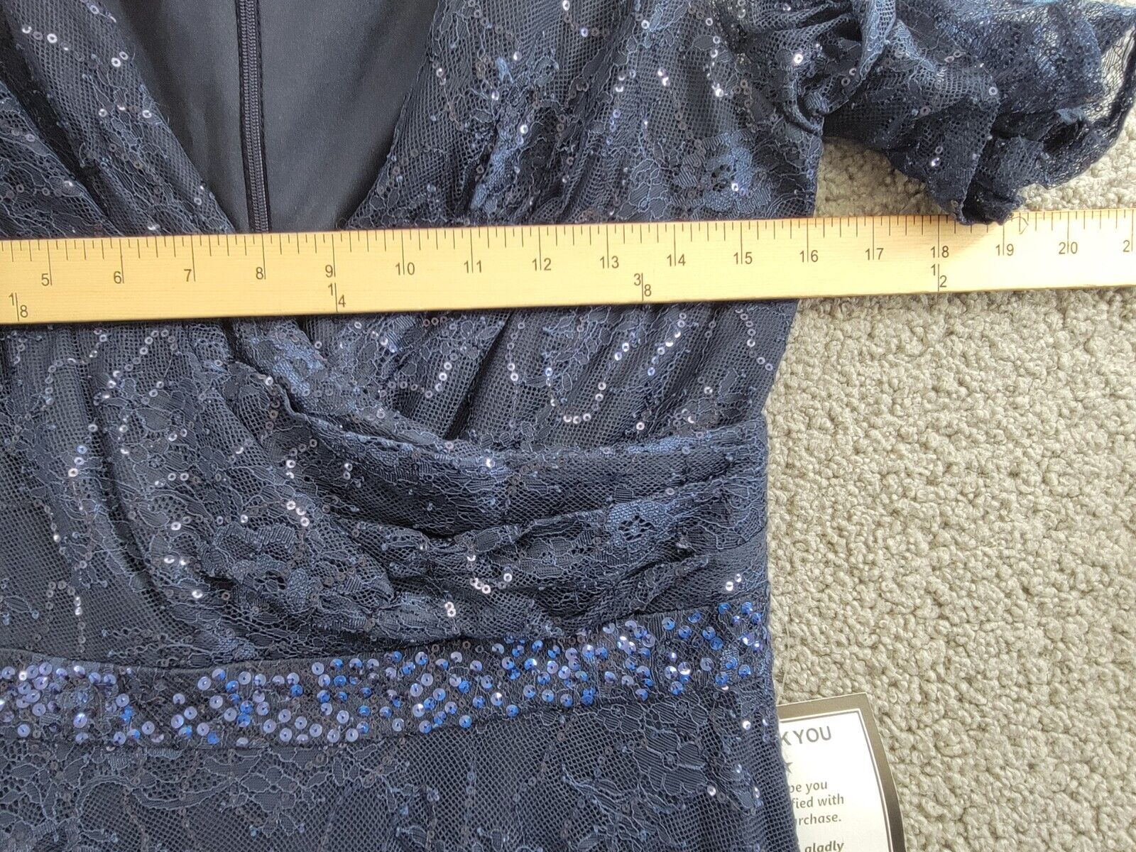 Betsy & Adam V-Neck Short-Sleeve Sequined Lace Dress Women's 8 Navy Back Zip - Picture 6 of 17