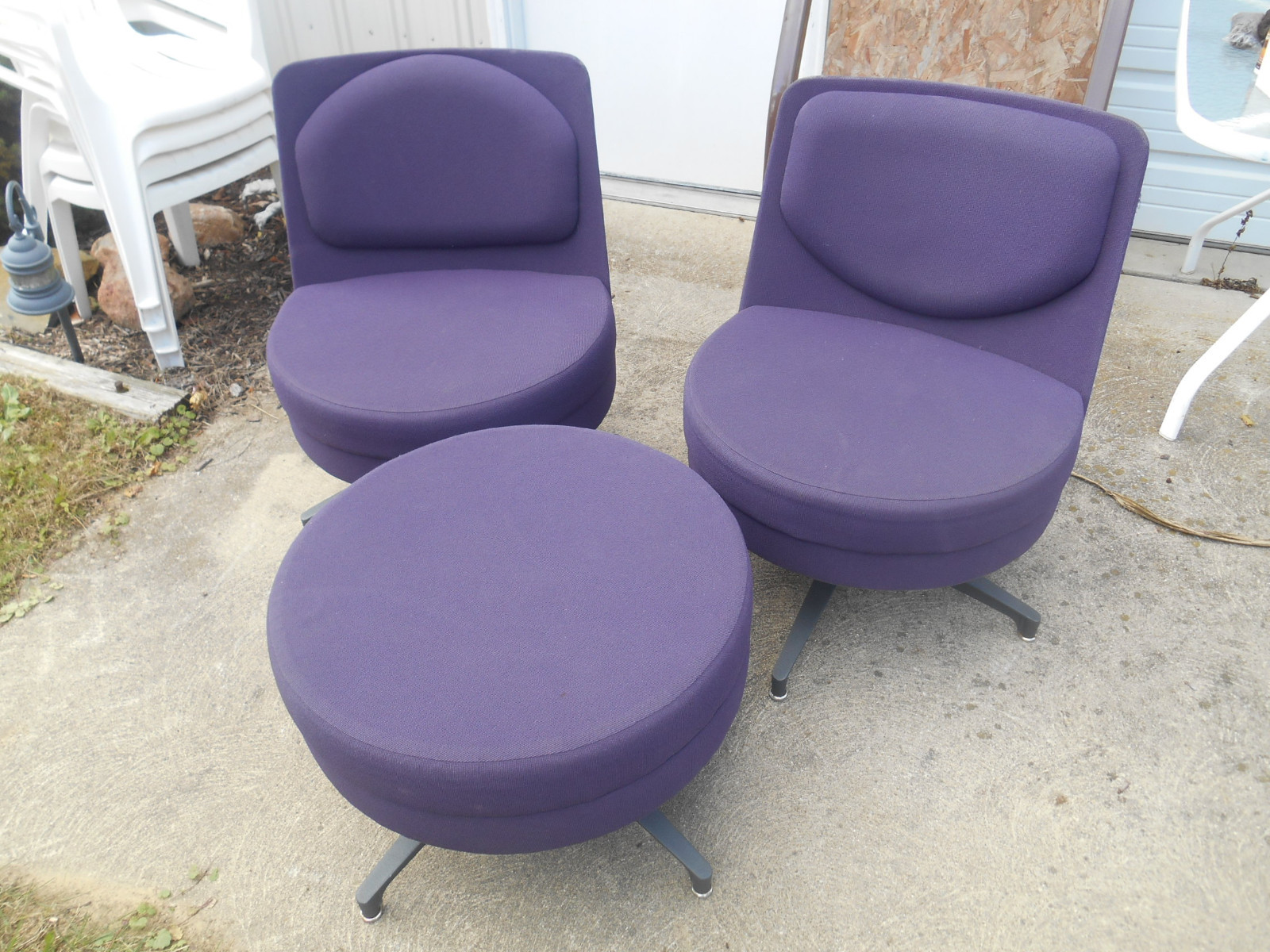 Set of Two Plum Steelcase Coalesse Topo Guest Swivel Lounge Chairs w Ottoman