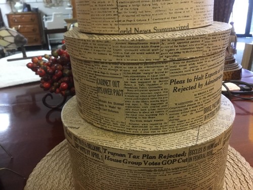 Set Of (3) Vintage Newspaper Print-Stacking Boxes-NEW-Excellent! LOOK :-)
