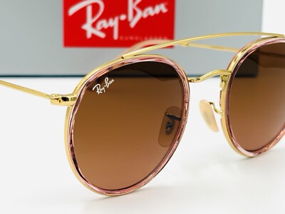 Ray-Ban Sunglasses RB3647N Round Double Bridge Gold  Brown Gradient 51mm 218