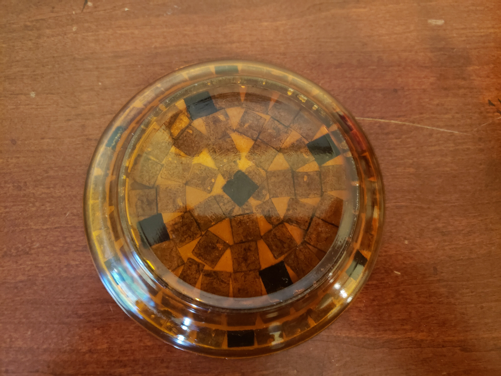 Pillar Candle Holder / Glass Mosaic Tile Brown / Amber / Gold Candle Burner