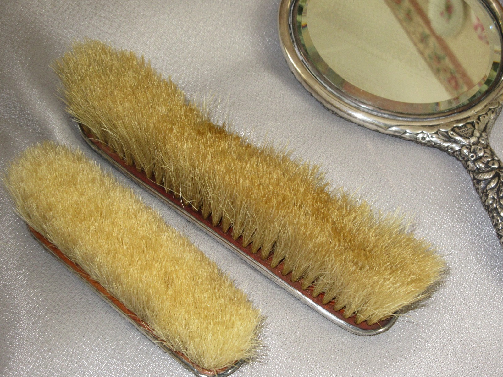 ANTIQUE VICTORIAN STERLING  DRESSER SET MIRROR AND BRUSHES REPOUSSE GORGEOUS!!