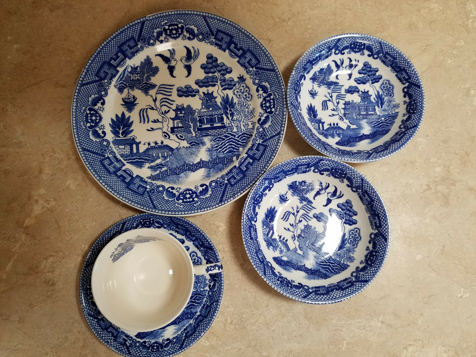 Vintage Blue Willow LOT x 5 pcs – Black Japan Stamp