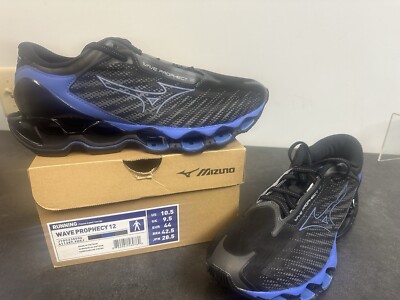 Men s Size 10.5D Mizuno Wave Prophecy 12 - 411387.9H5J Black Oyster/Blue Ashes
