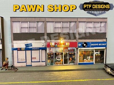 S Scale Scratch Built ''PAWN SHOP  Video + Record LED, Building Flat - S Gauge
