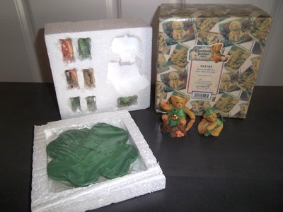 Cherished Teddies MINI Bears IRISH TEA SET  542105~ ST. PATRICK'S DAY ~ Shamrock