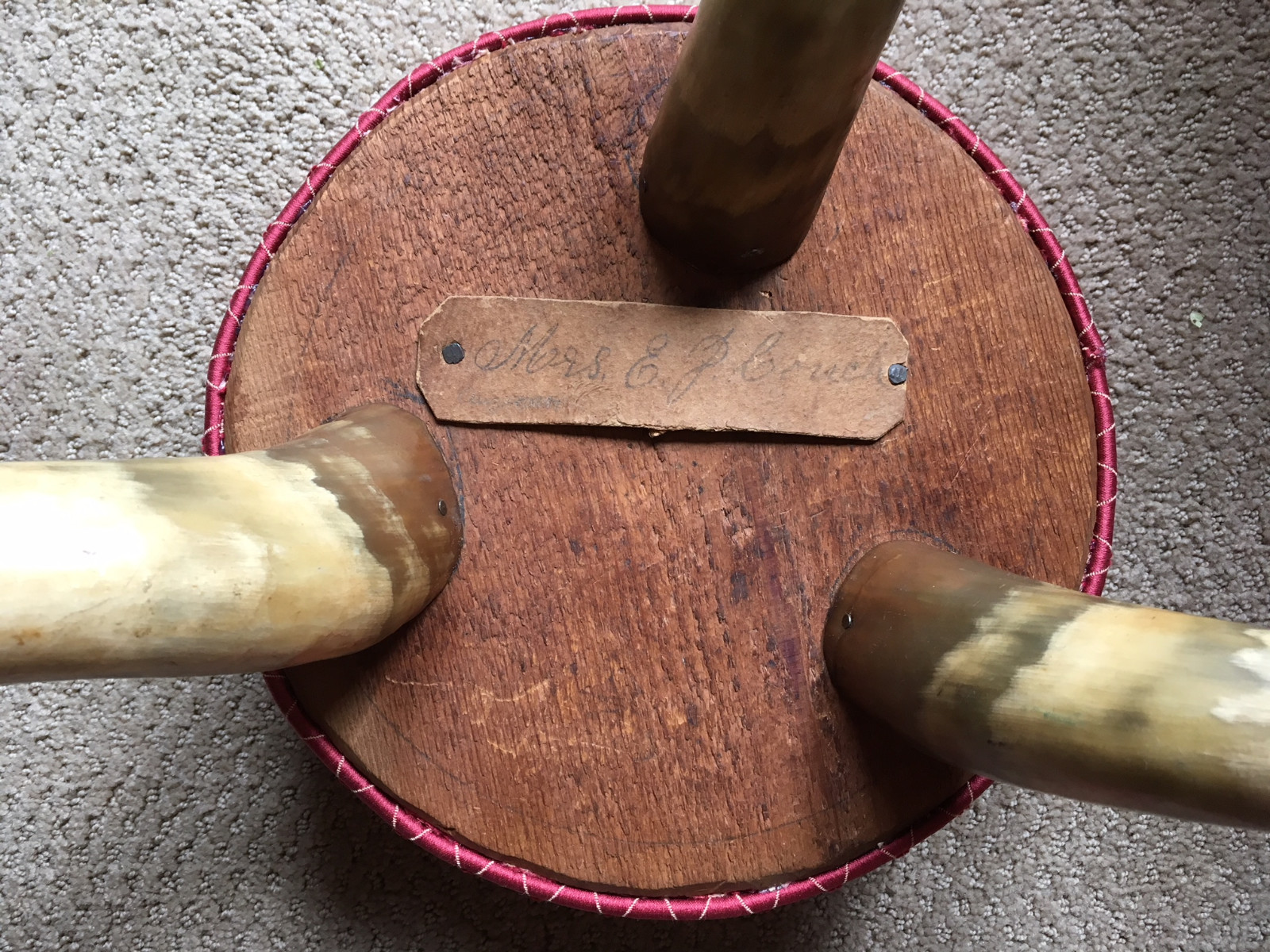 1887 Dated Rustic American Steer Horn Stool