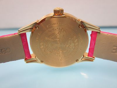 Pre-owned Versace Women's Vff070013 Dafne Rose Gold Ion Plated Fuchsia Leather Wristwatch In Pale Violet Red