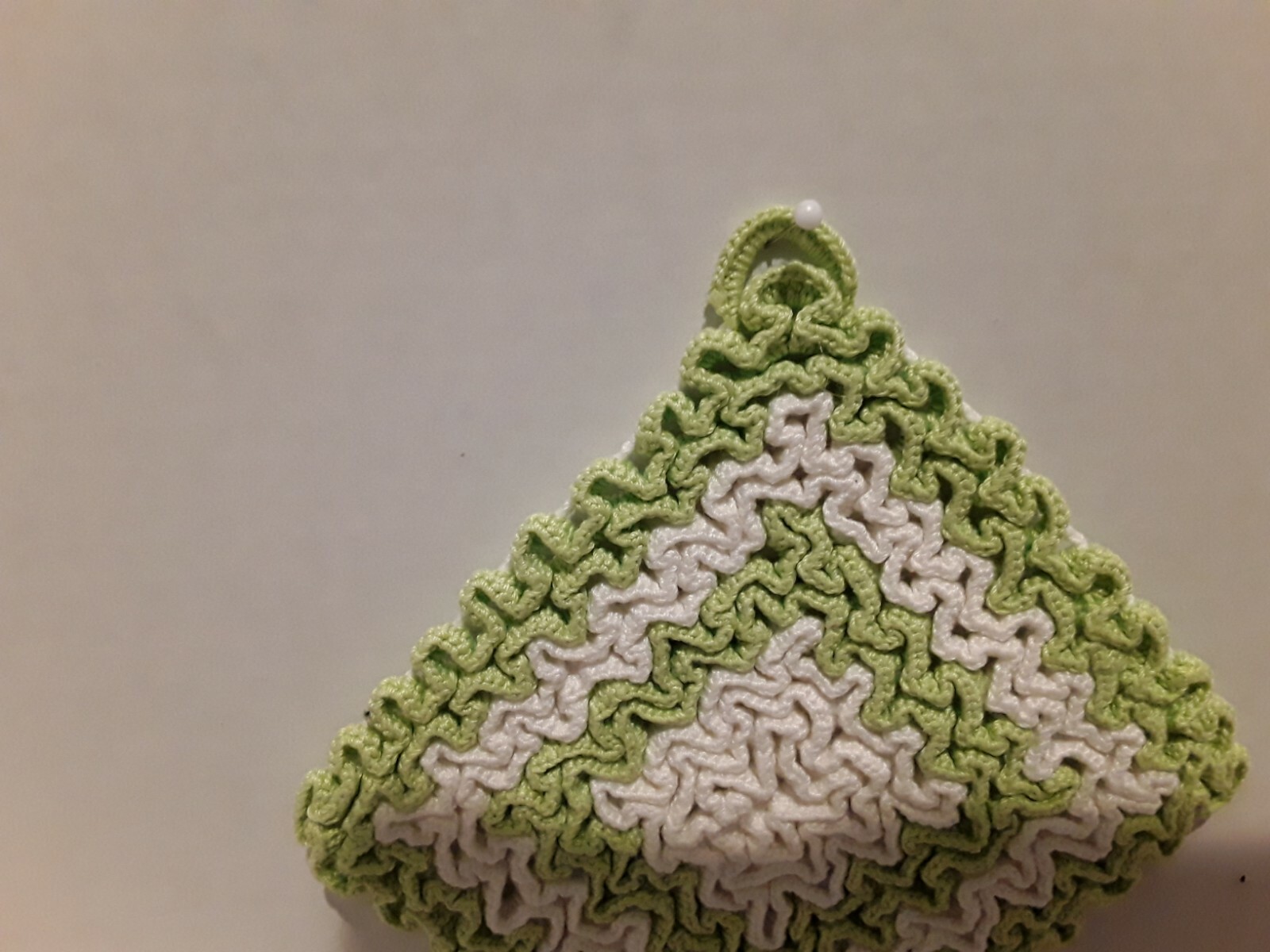 Vintage Hand Made Crochet  Potholders Set Of Two Green And White