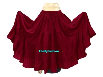 Red - Cotton 4 Tiered 10 Yard Gypsy Skirt Belly Dance Tribal Flamenco Jupe NEW