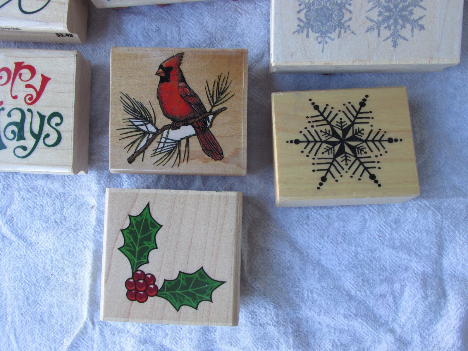 Lot 10 Christmas Wood Mounted Rubber Stamps Christmas Winter Snow Men Flakes ++