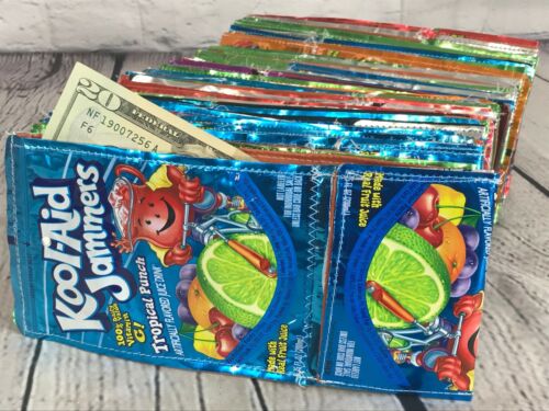 Unique Handmade KOOL AID Jammers Upcycled Bifold Wallets Blue / Red / Green