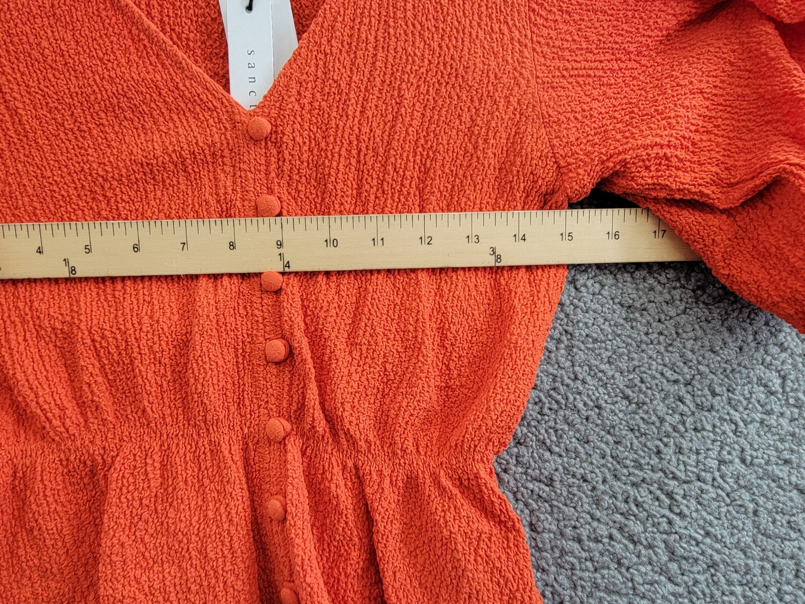 Sanctuary Textured Button-Front Peplum Top Women's XS Spicy Orange Elbow Sleeve - Picture 6 of 18