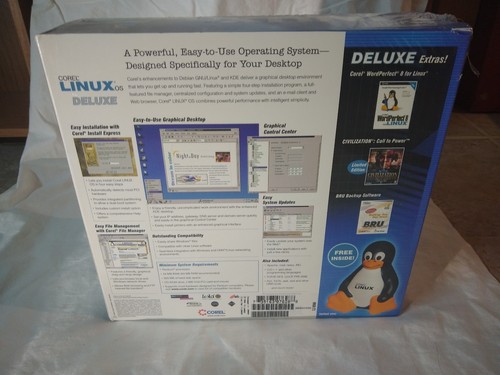 Corel Linux OS Complete In Box w/WordPerfect 8 NEW comes with Linux penguin