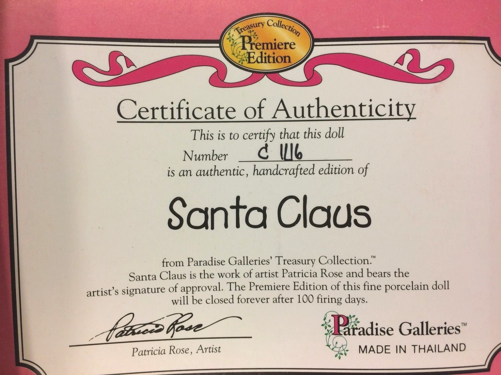 Paradise Galleries Treasury Collection Premier Edition Santa Claus COA NIB