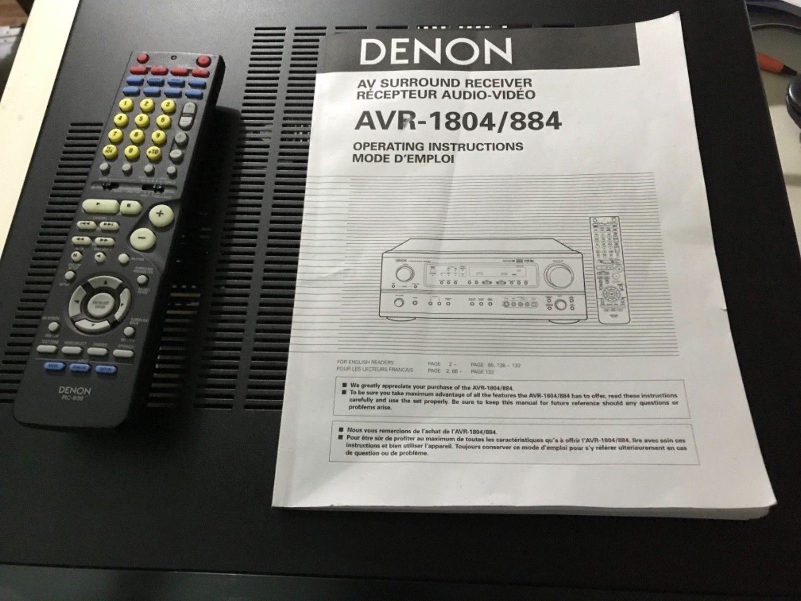 DENON  AVR-1804 Home Theater Surround Sound Receiver RC 939 Remote & Man. Bundle