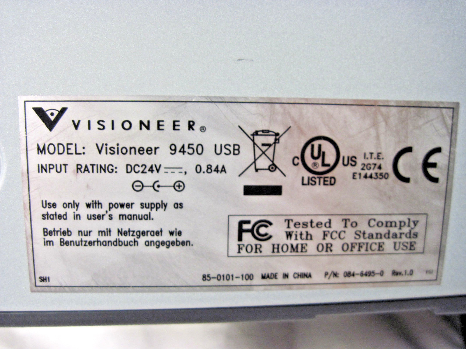 Visioneer 9450 USB Business Home Office Document Scanner P/N 084-6495-0 Rev 1.0