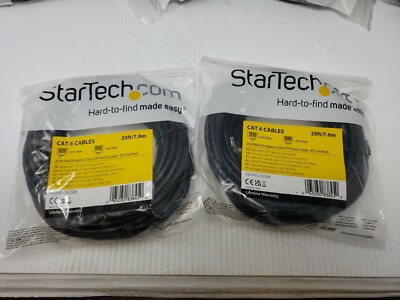 Lot of 2 Startech N6PATCH25BK 25FT BLACK CAT 6 CABLES
