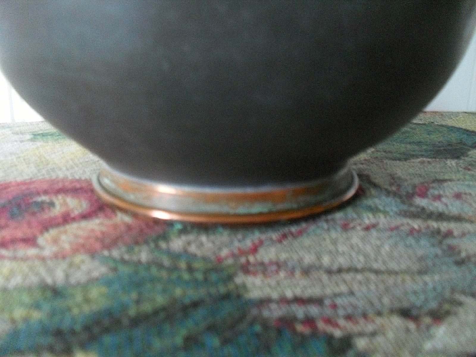 OLD ARTS & CRAFTS*MISSION*worn silverplated pewter*COPPER BANDS~URN HANDLED VASE