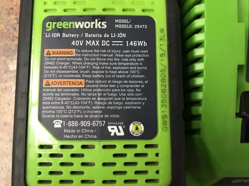 Greenworks GMAX Batteries (2) & Charger 29472 29462 40v Li Ion