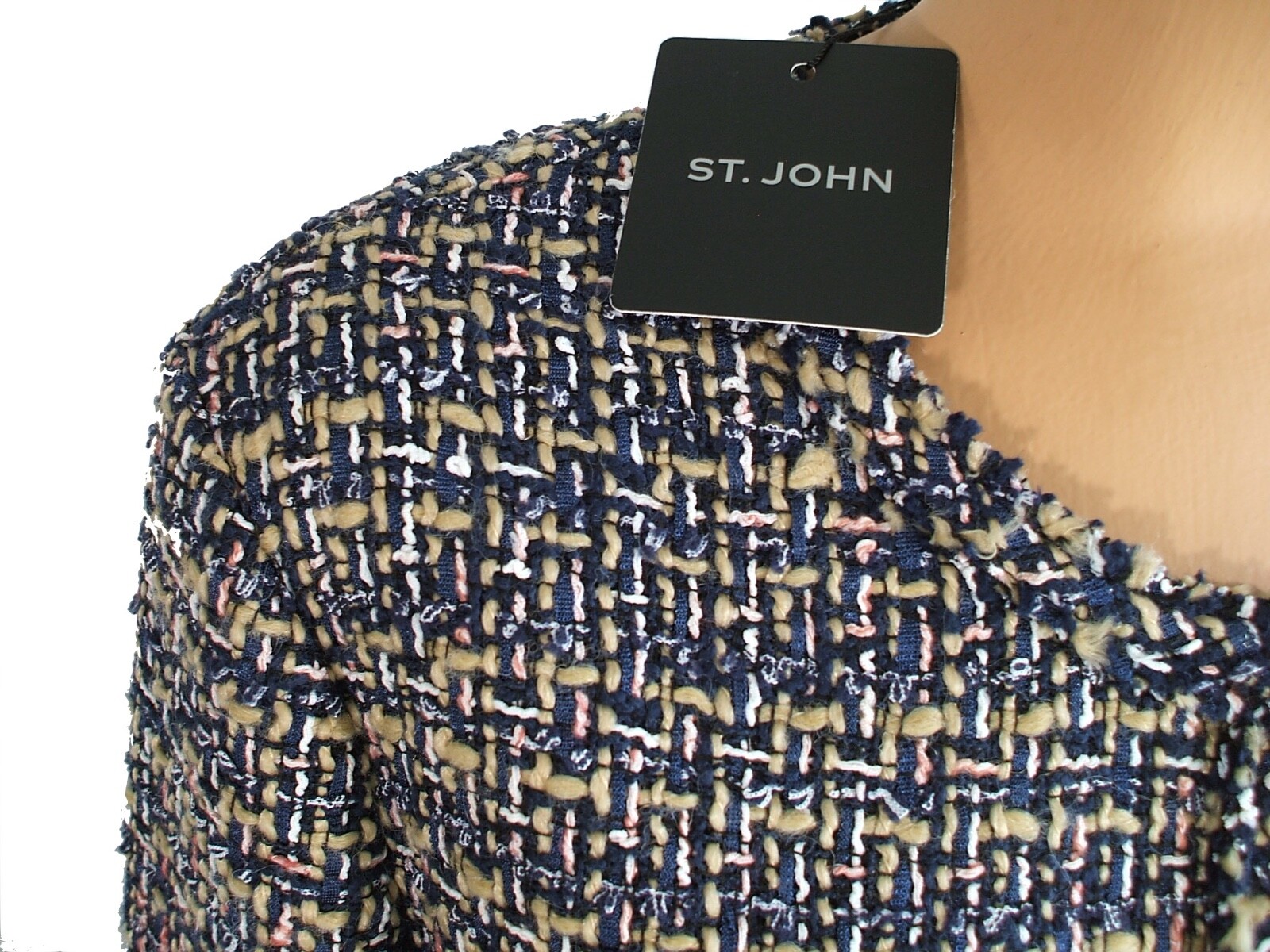 Pre-owned St John St. John Knits Subtle Plaid Tweed Jacket Blazer Skirt Suit Sz 16 $2190 In Soft Peach/camel Multi