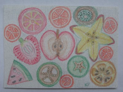 ACEO Original Art, Fruit Bunch, Colored Pencil Drawing, citrus food berry