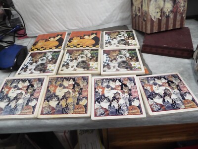 Variety of 10 Cindy Sampson Stone Art Absorbent Stone Coasters Cats