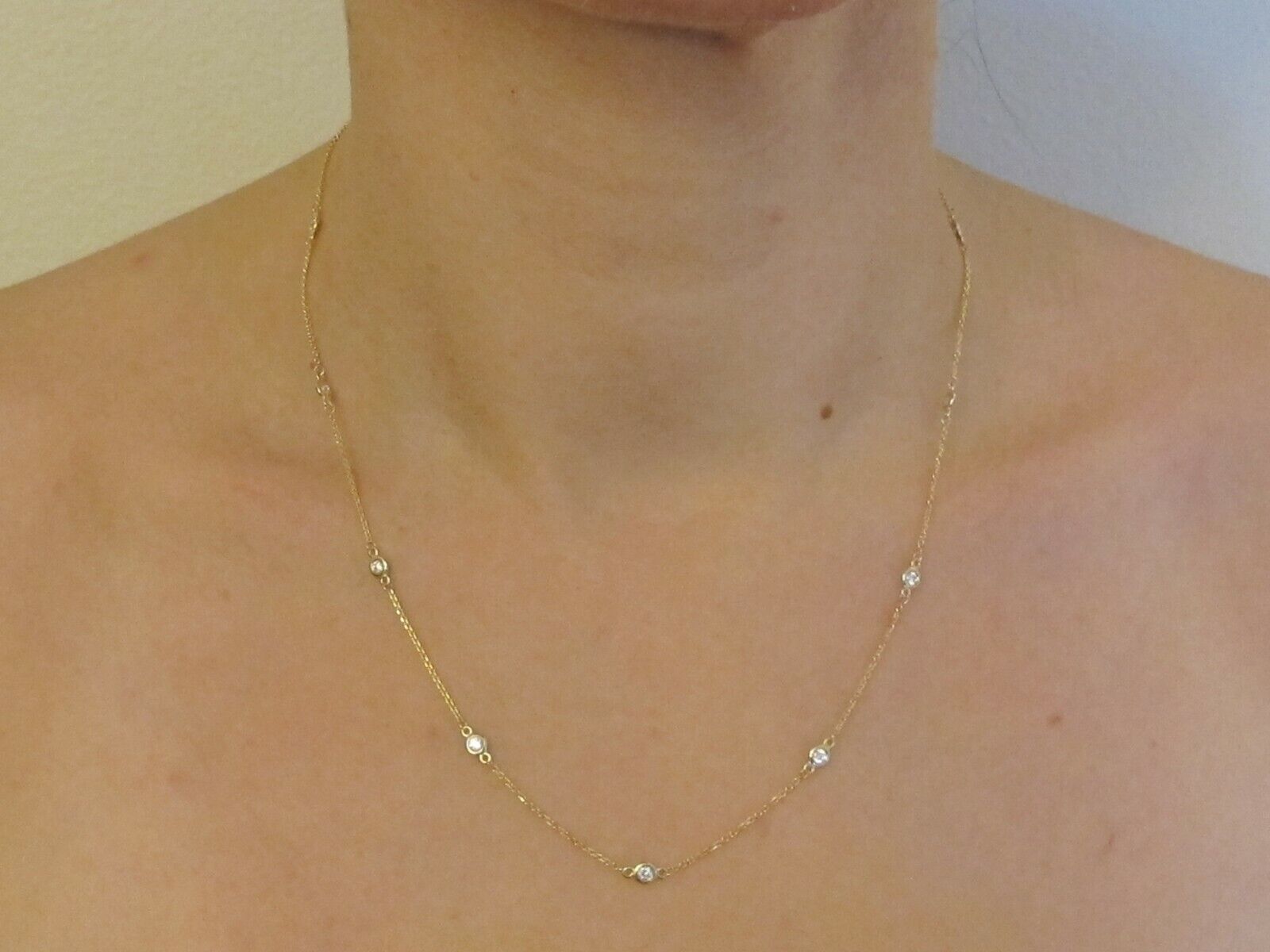 Pre-owned Preciousgold4you Diamond By The Yard Station Necklace 14k Yellow Gold 16" 18"